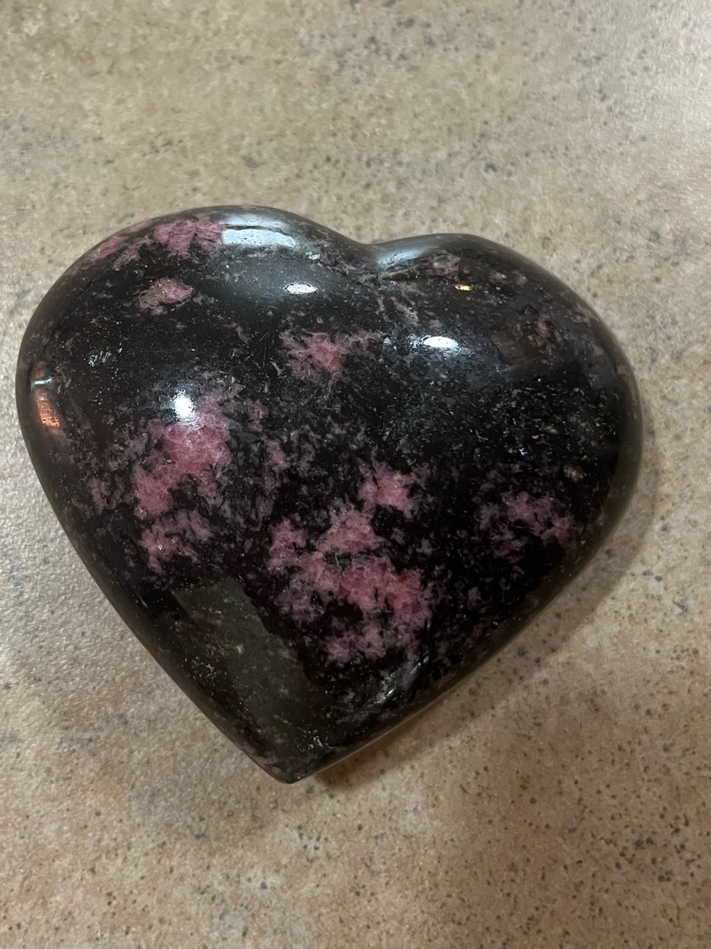 Polished Black and Pink Rhodonite Heart Accent Stone - Home Accents Decor